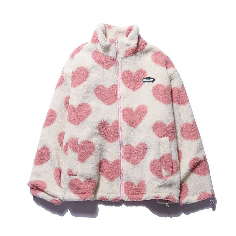 Verity Green | Heart Print Fleece Teddy Coat