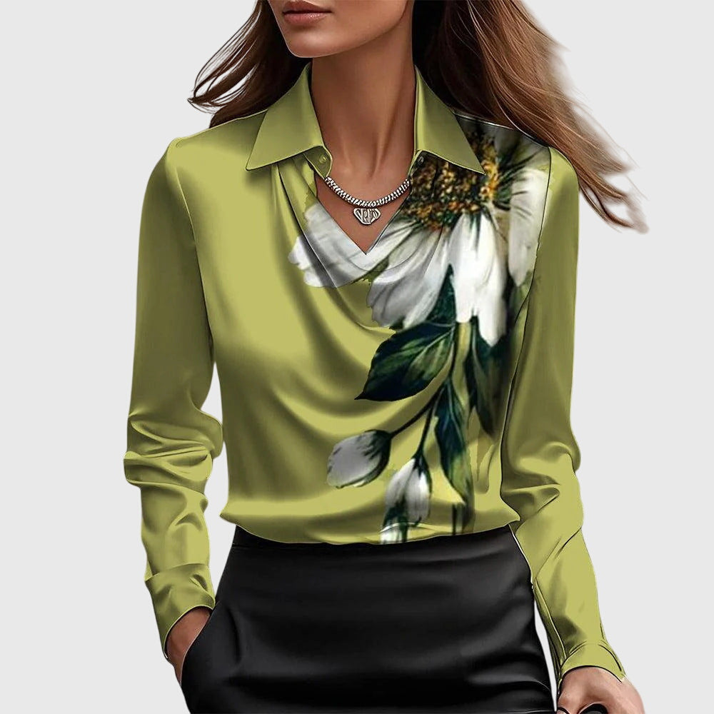 Cordelia Marchbank | Satin Cowl Neck Blouse With Collar