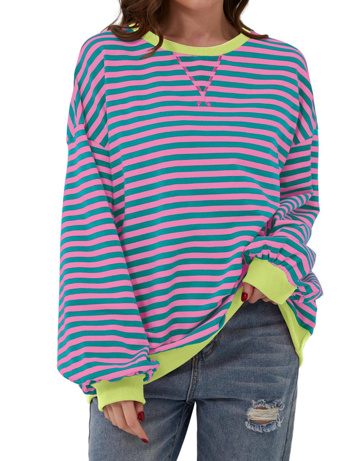 Eleanor Prescott | Striped Oversized Crew Neck Sweatshirt