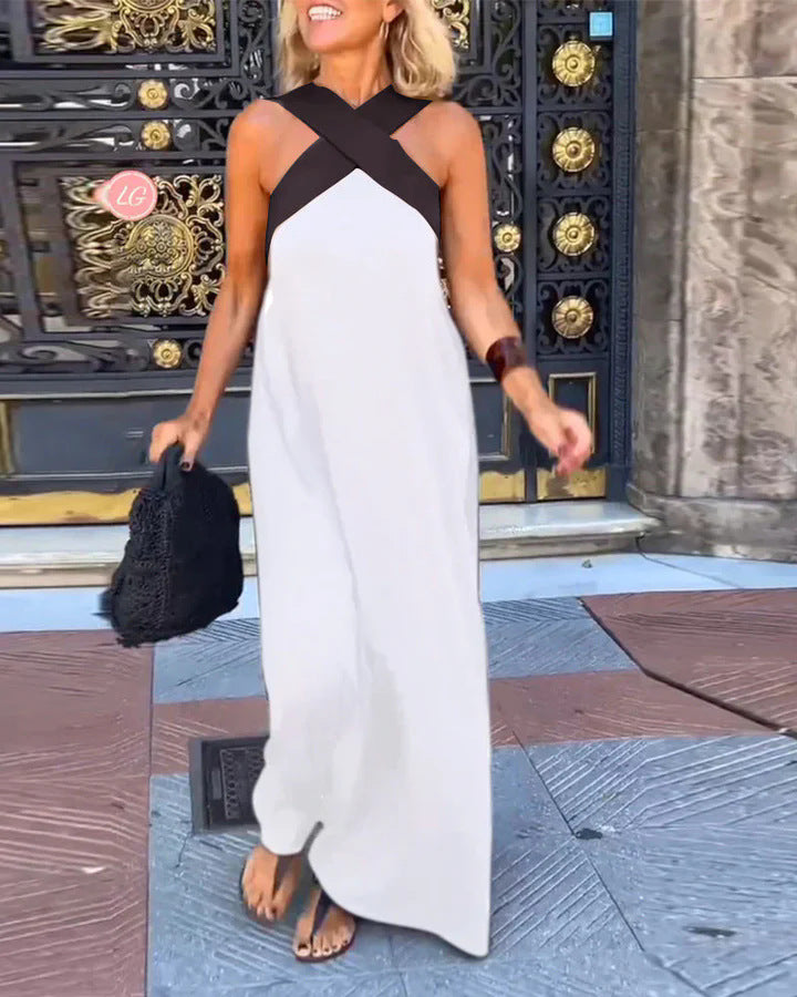 Charlotte Ferris | Cross-Strap Halter Maxi Dress