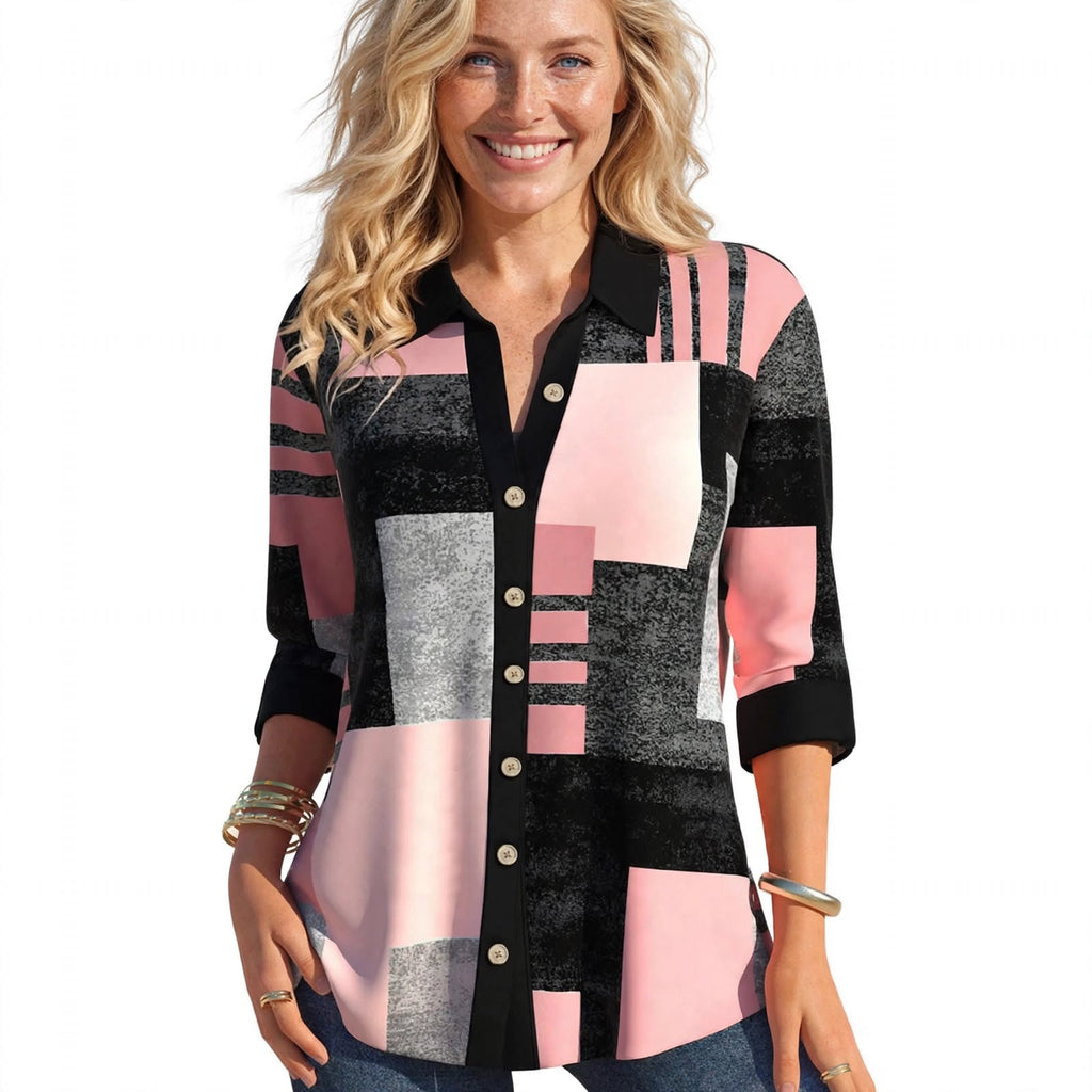 Freya Lockhart | Colour Block Print Blouse With Collar