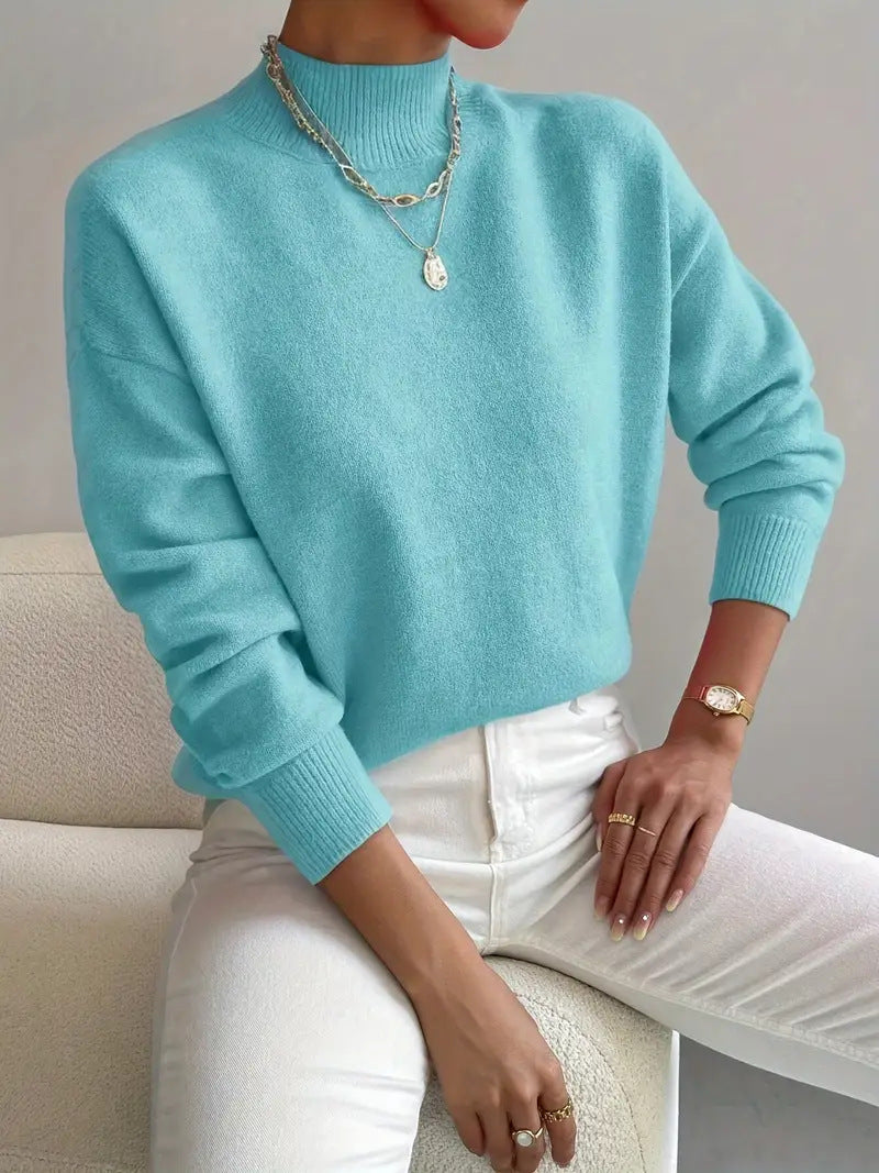 Rosalind Carver | White Mock Neck Knit Pullover Sweater