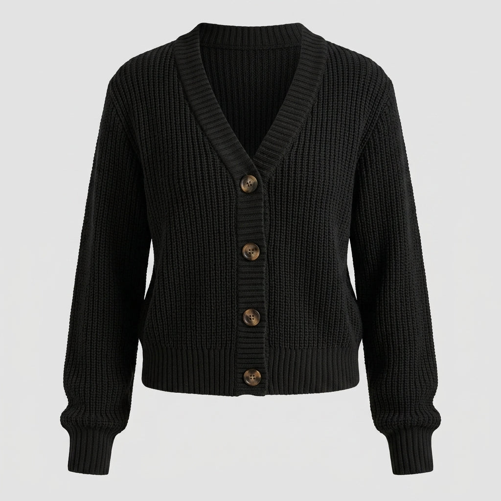Edith Hargreaves | Green Ribbed Knit Button-Front Cardigan