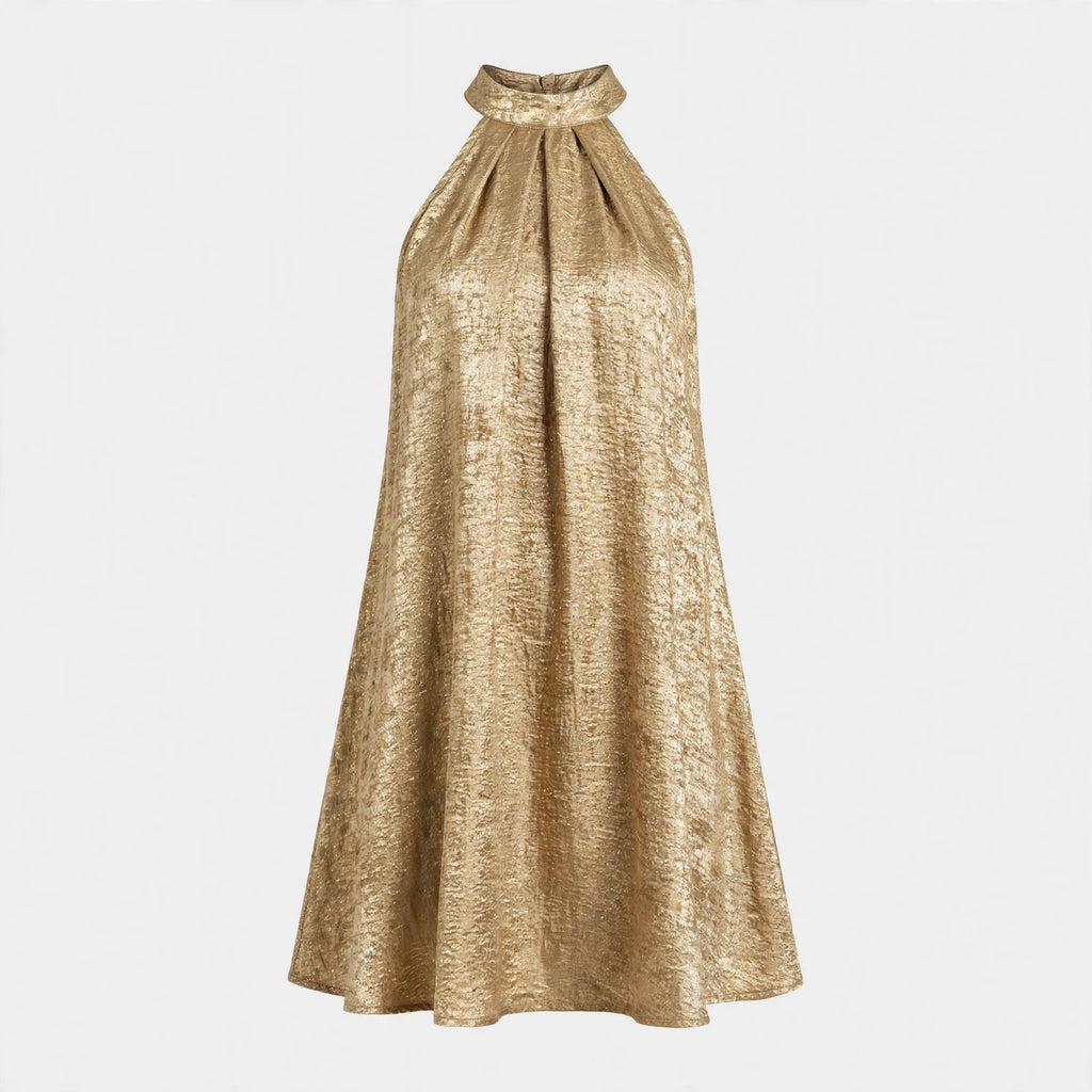 Penelope Griffiths | Metallic Gold Halter Midi Dress