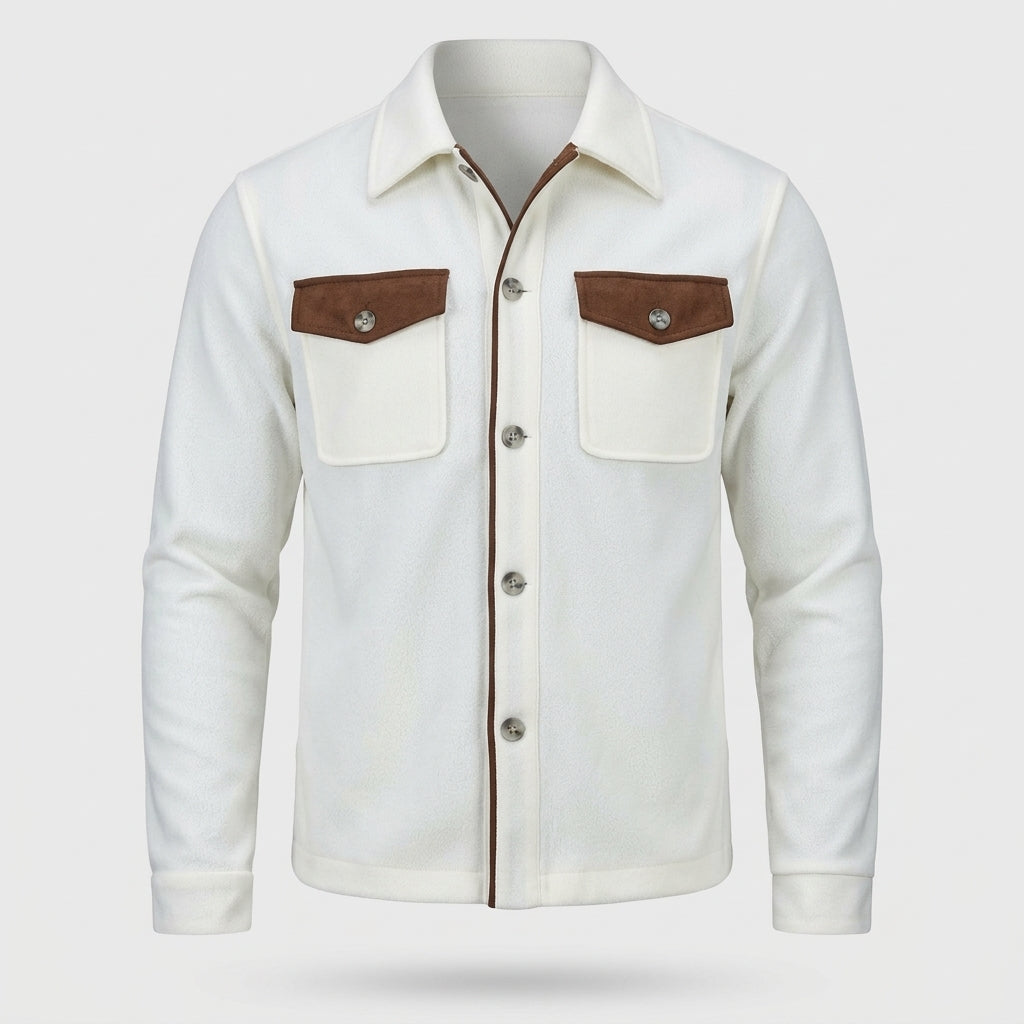 Miles Taylor | Cream Wool-Blend Mens Jacket With Suede Trim