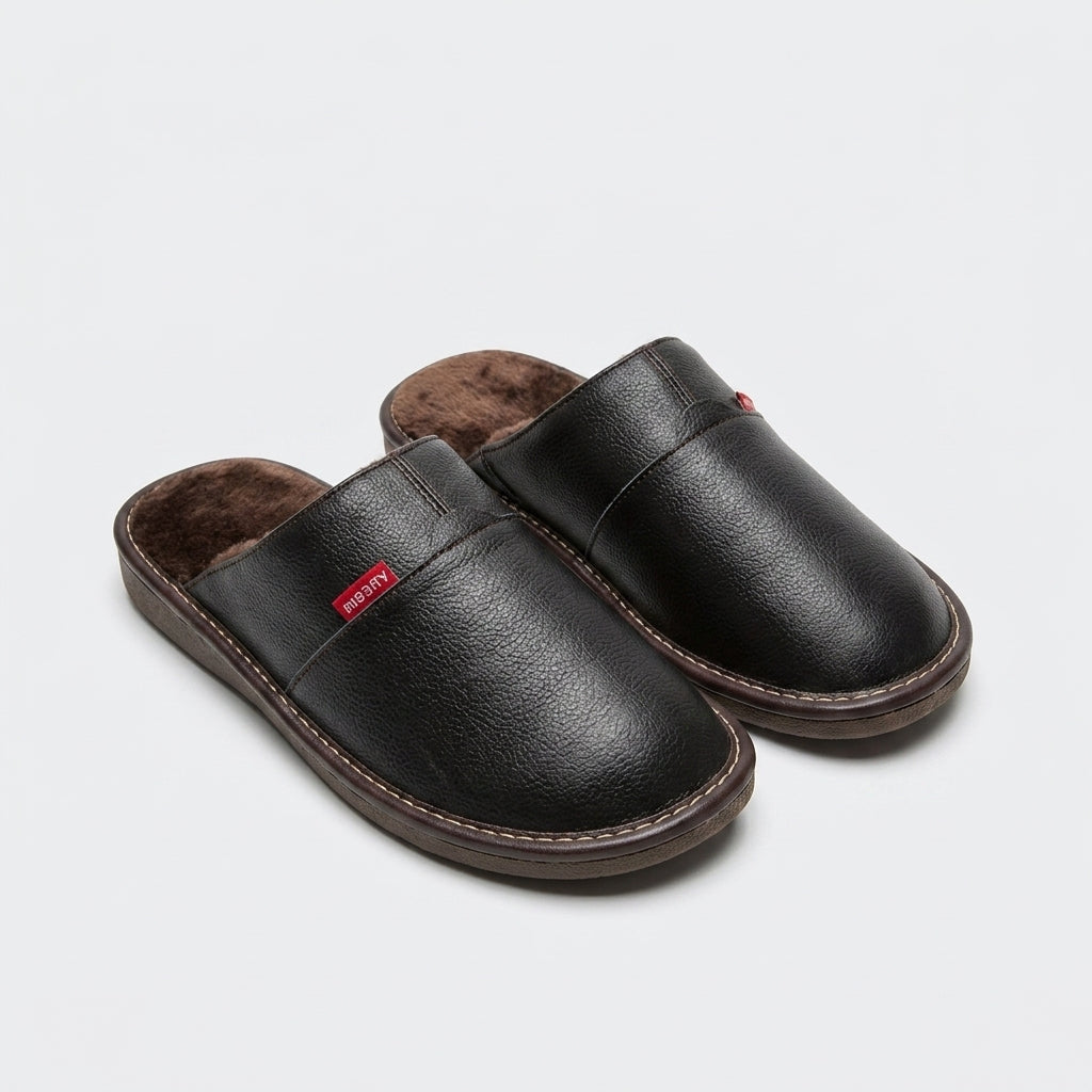 Edward Hughes | Leather Thermal Slippers for Couples - Black