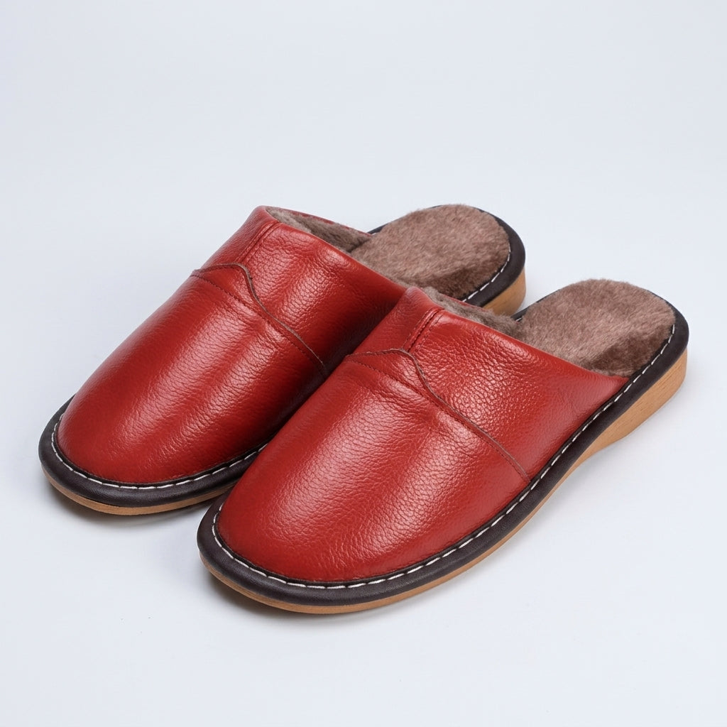 Edward Hughes | Leather Thermal Slippers for Couples - Bright red