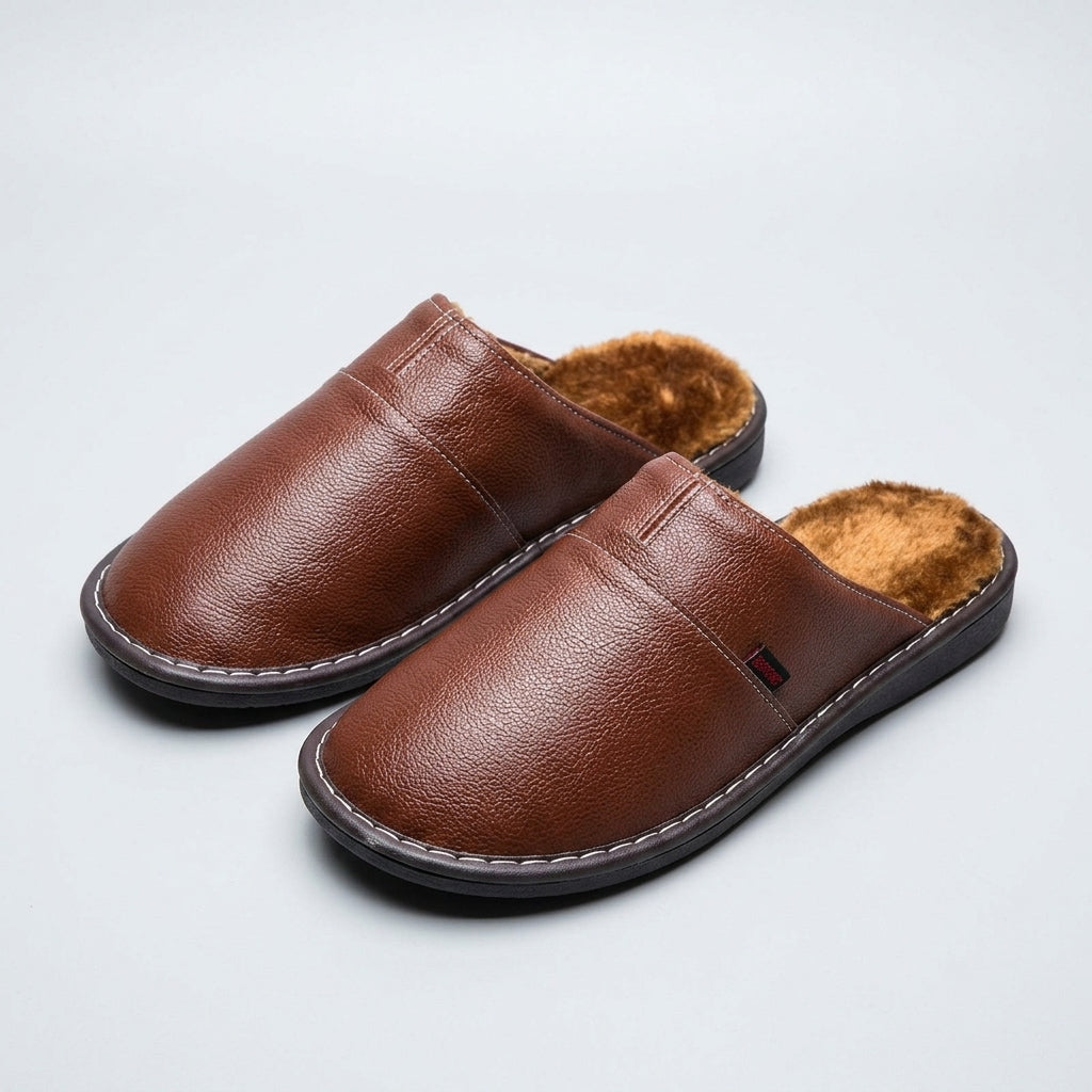Edward Hughes | Leather Thermal Slippers for Couples - Light Brown