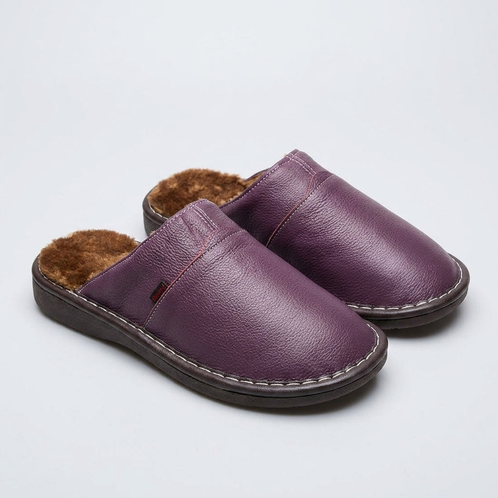 Edward Hughes | Leather Thermal Slippers for Couples - Purple
