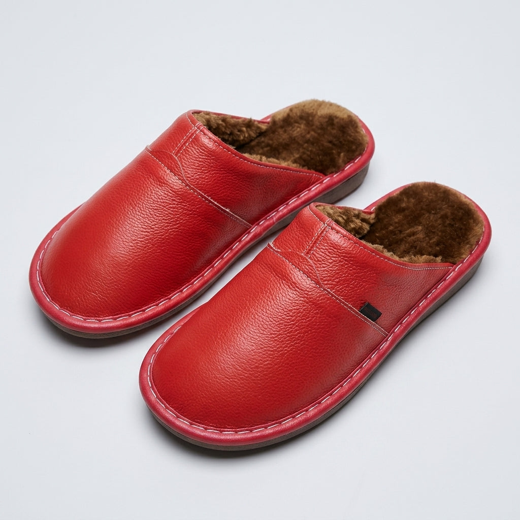 Edward Hughes | Leather Thermal Slippers for Couples - Red