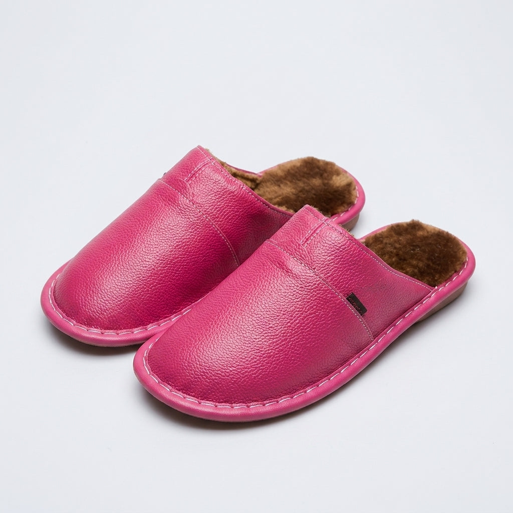 Edward Hughes | Leather Thermal Slippers for Couples - Rose Red