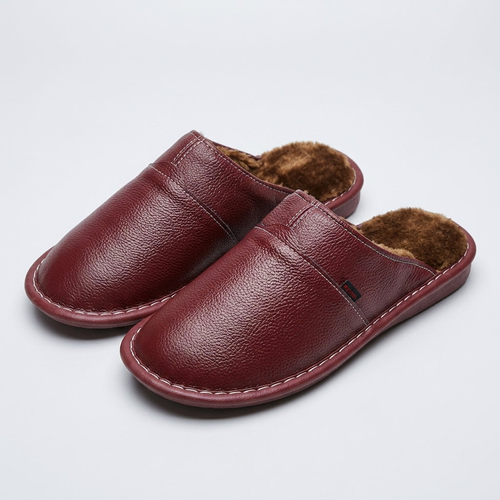 Edward Hughes | Leather Thermal Slippers for Couples - Wine Red