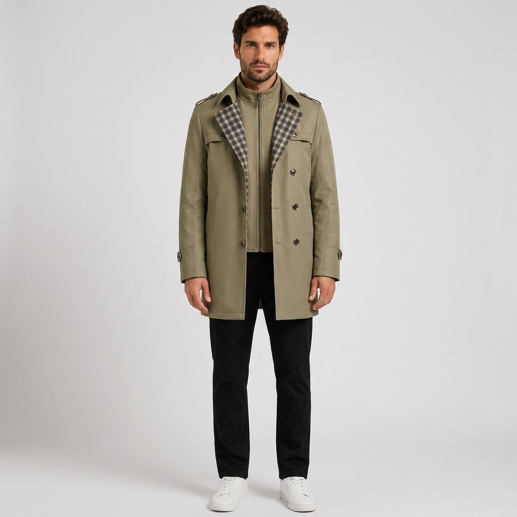 Edward Morris | Navy Double-Breasted Trench Coat - Khaki