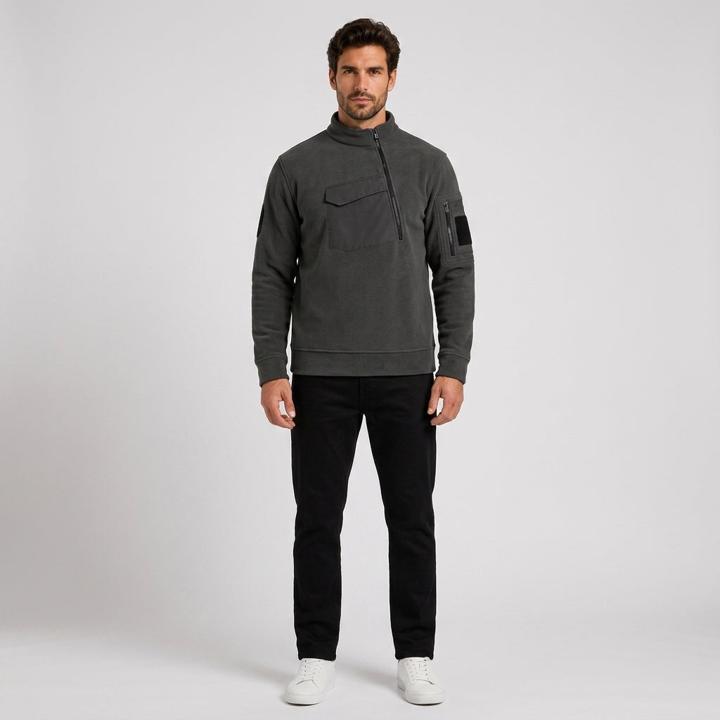 Edward Wood | Fleece Mens Jacket With Tactical Zip Pockets - Black