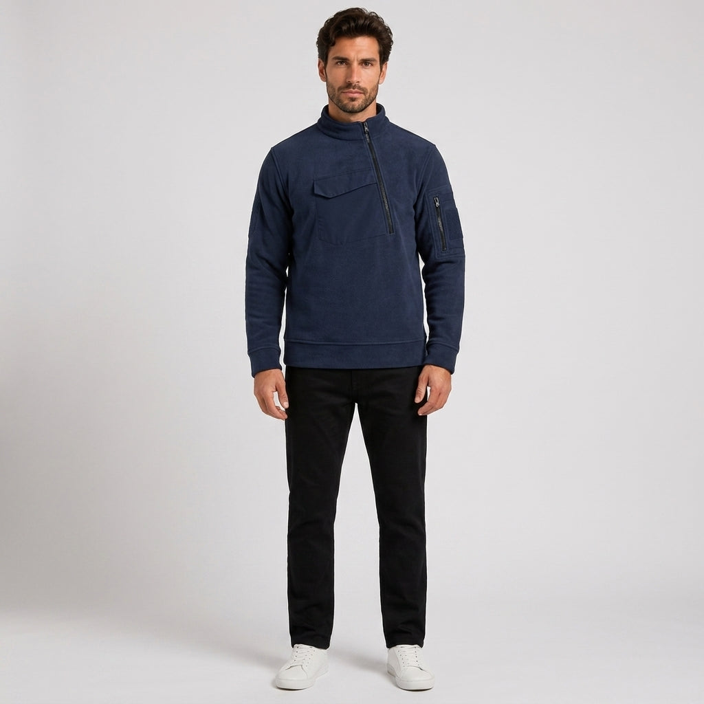 Edward Wood | Fleece Mens Jacket With Tactical Zip Pockets - Blue