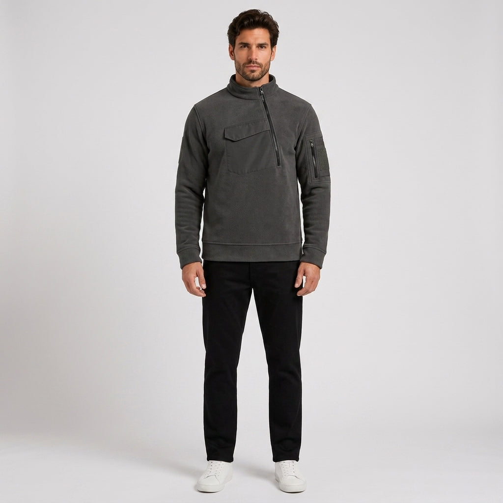 Edward Wood | Fleece Mens Jacket With Tactical Zip Pockets - Gray