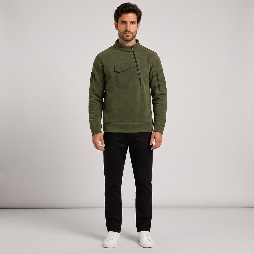 Edward Wood | Fleece Mens Jacket With Tactical Zip Pockets - Green