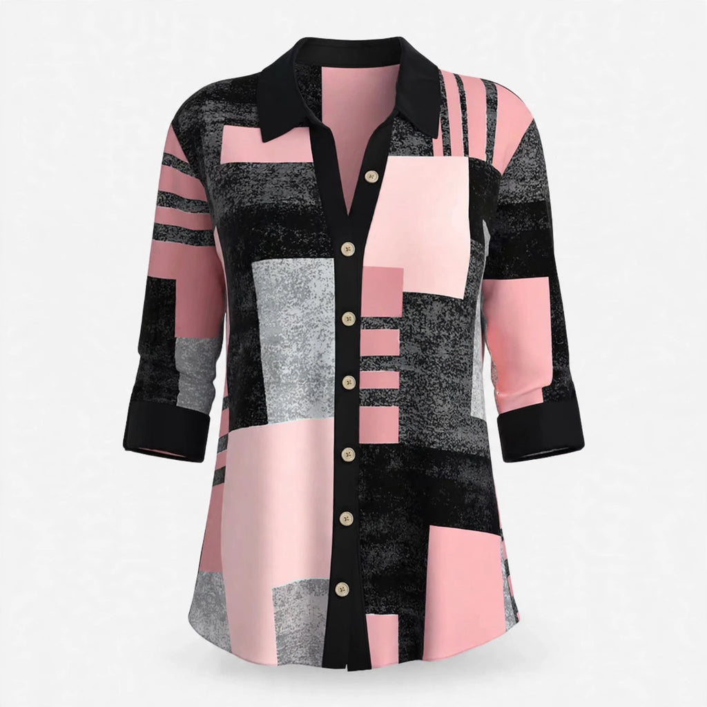 Freya Lockhart | Colour Block Print Blouse With Collar