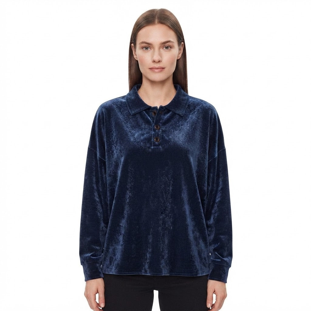 Eilidh Kennedy | Pink Velvet Long-Sleeve Polo Shirt