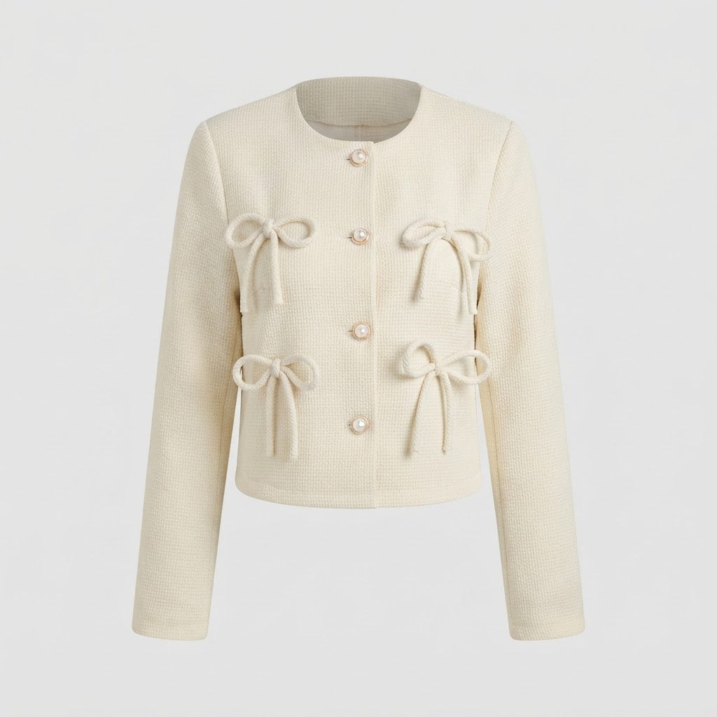 Eleanor Baker | Pink Tweed Bow Cropped Cardigan Jacket