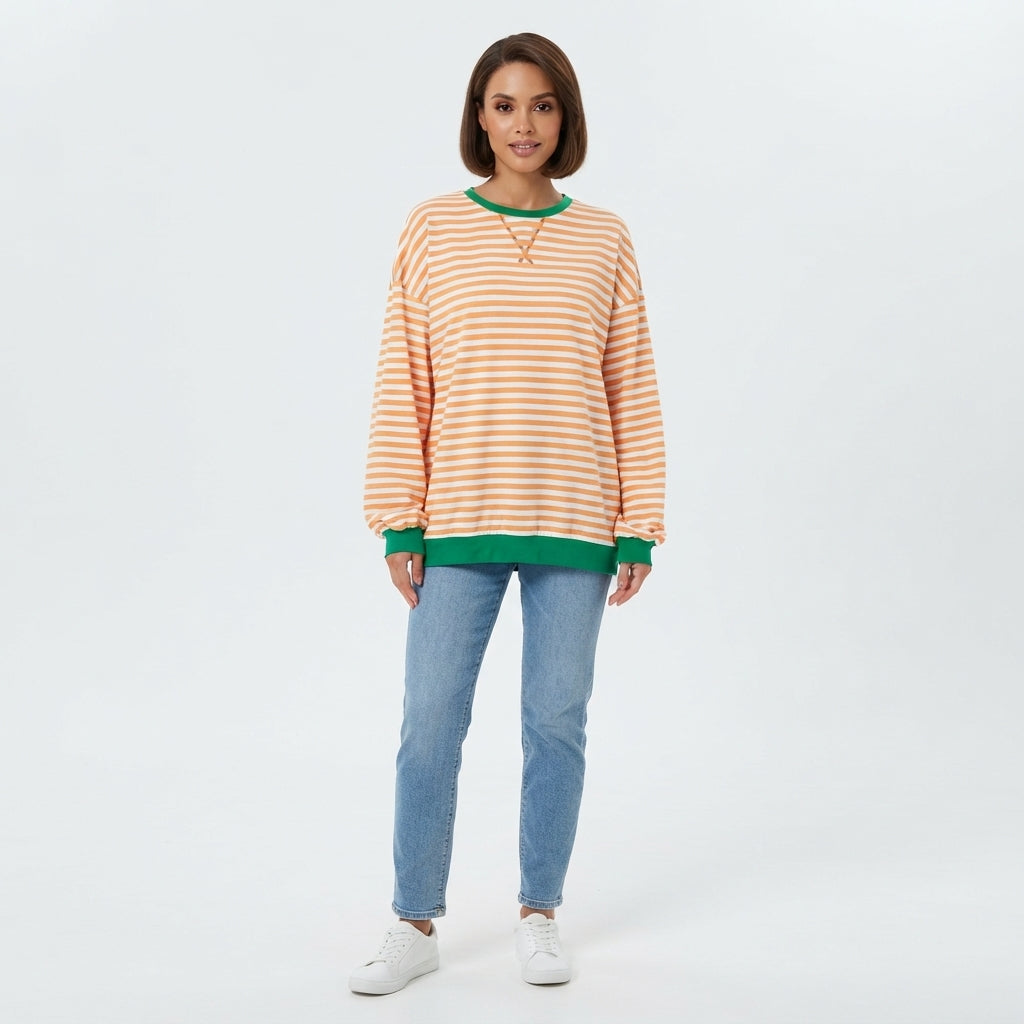 Eleanor Prescott | Striped Oversized Crew Neck Sweatshirt