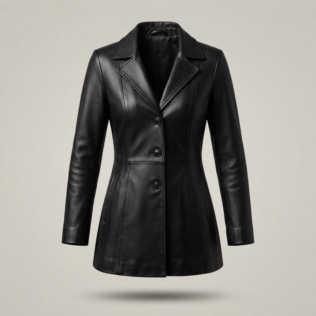 Eliza Pemberton | Faux Leather Mid-Length Tailored Coat