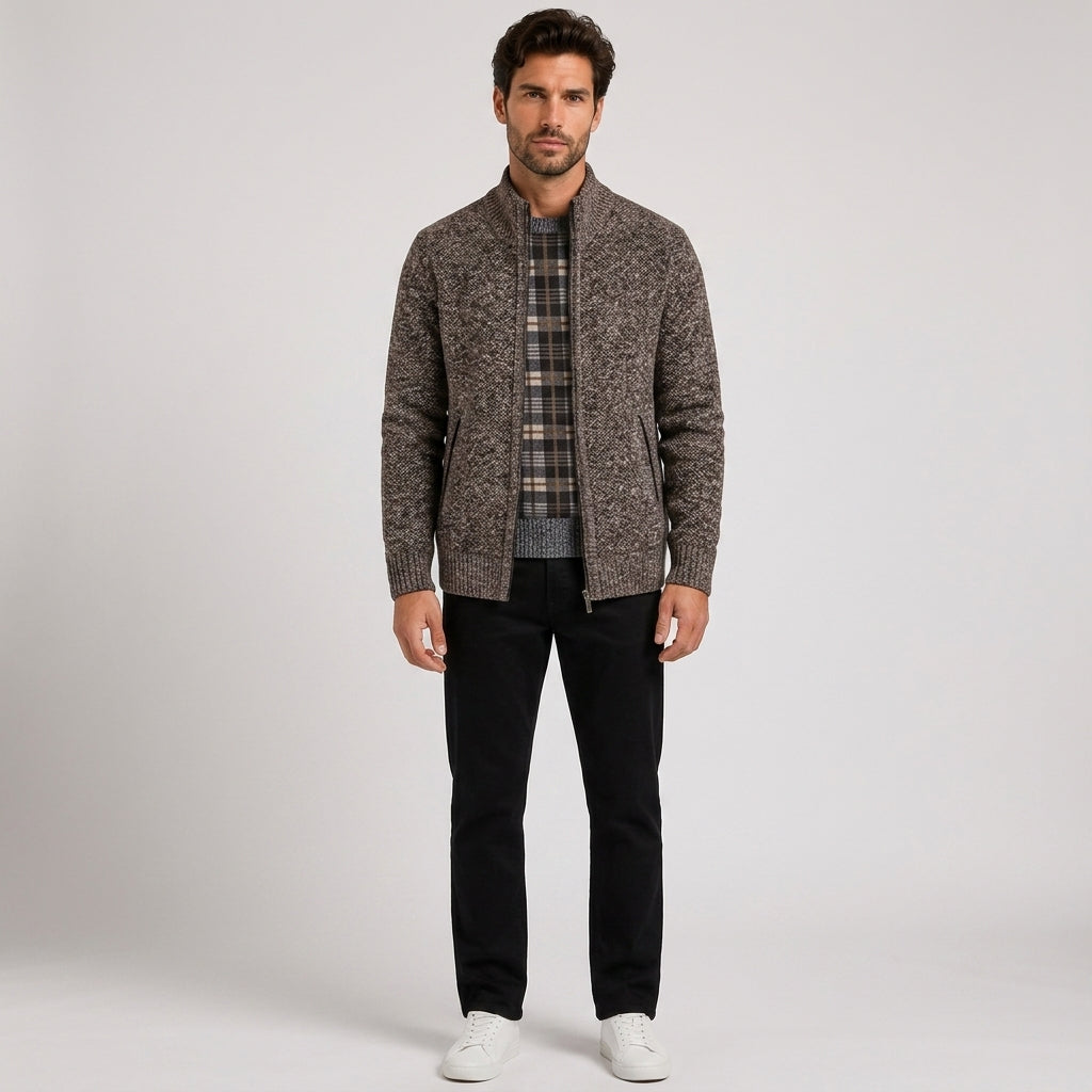 Ellis Clarke | Fleece-Lined Stand Collar Sweater For Men - 6601 Brown