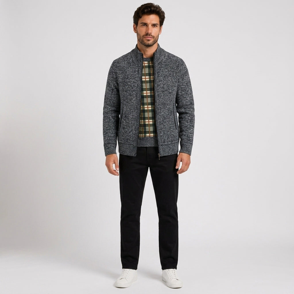 Ellis Clarke | Fleece-Lined Stand Collar Sweater For Men - 6601 Dark Gray