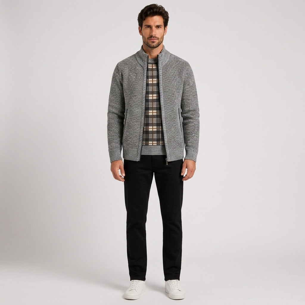 Ellis Clarke | Fleece-Lined Stand Collar Sweater For Men - 6601 Light Gray