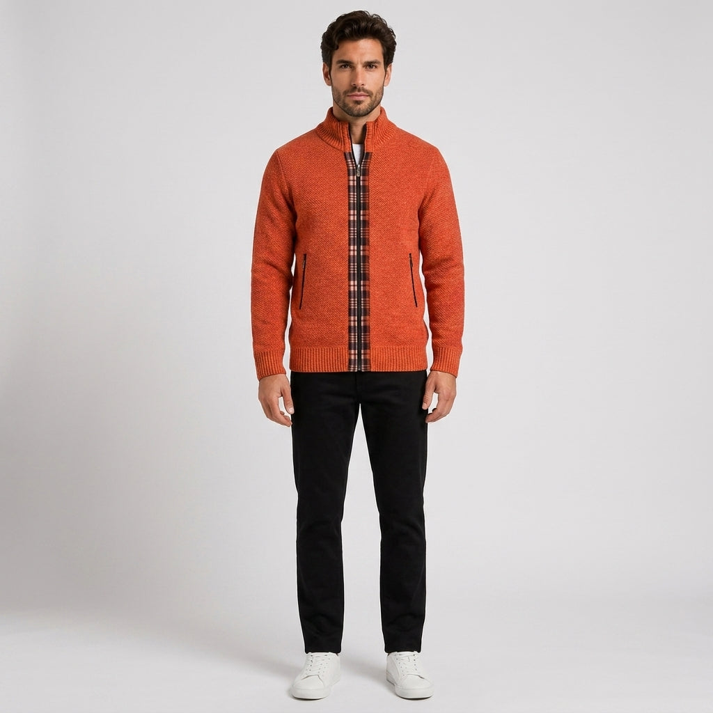 Ellis Clarke | Fleece-Lined Stand Collar Sweater For Men - 6601 Orange