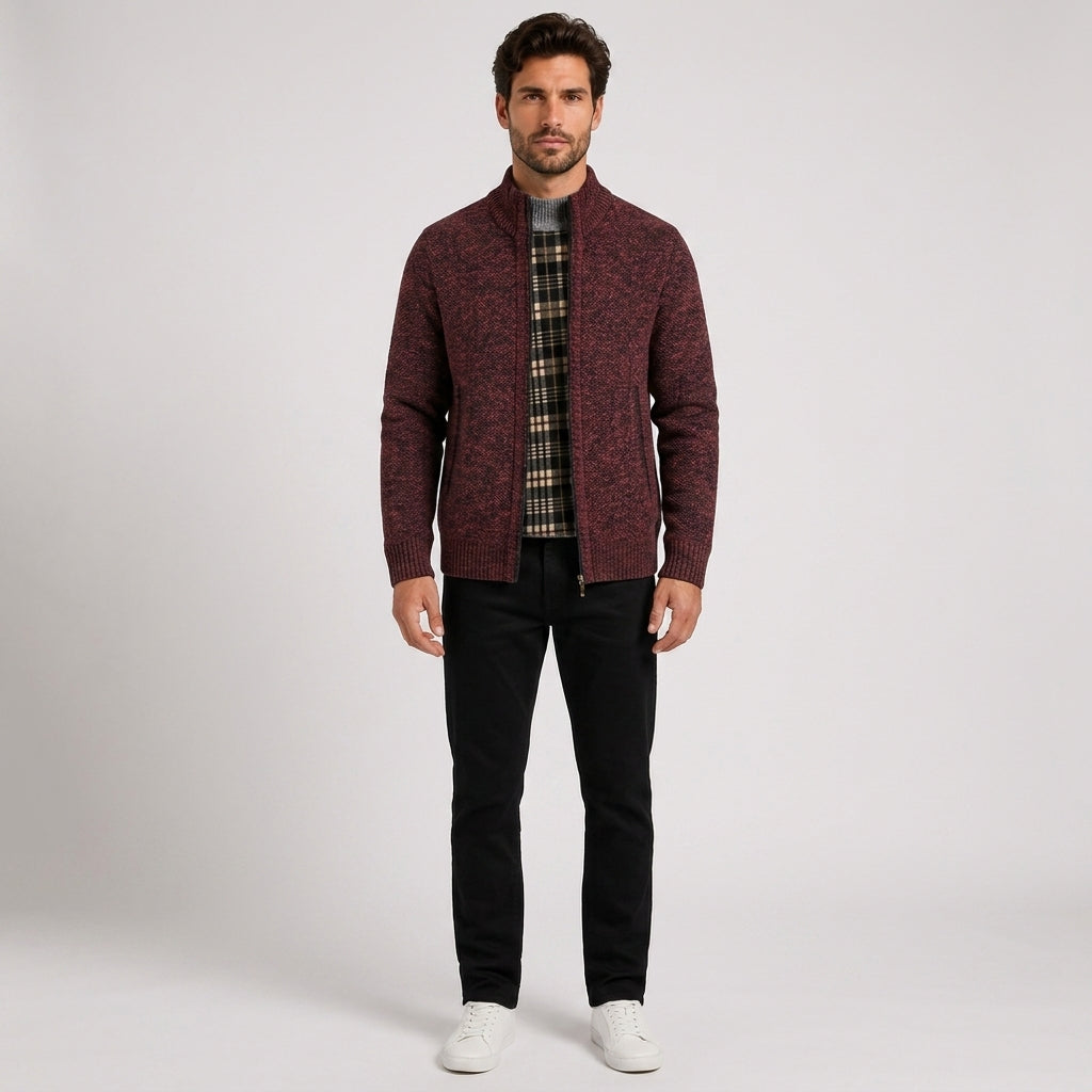 Ellis Clarke | Fleece-Lined Stand Collar Sweater For Men - 6601 Wine Red