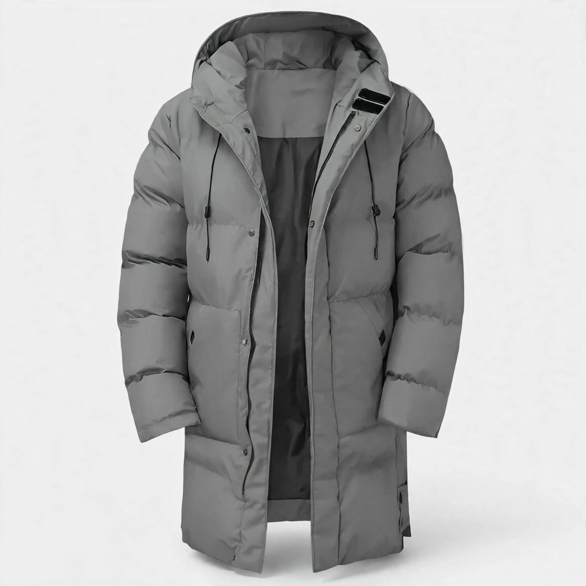 Finlay Winstanley | Grey Quilted Mens Coat With Hood