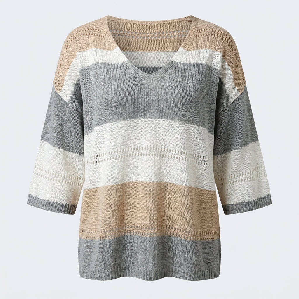 Eloise Redmayne | Relaxed V-Neck Colour-Block Knit Top