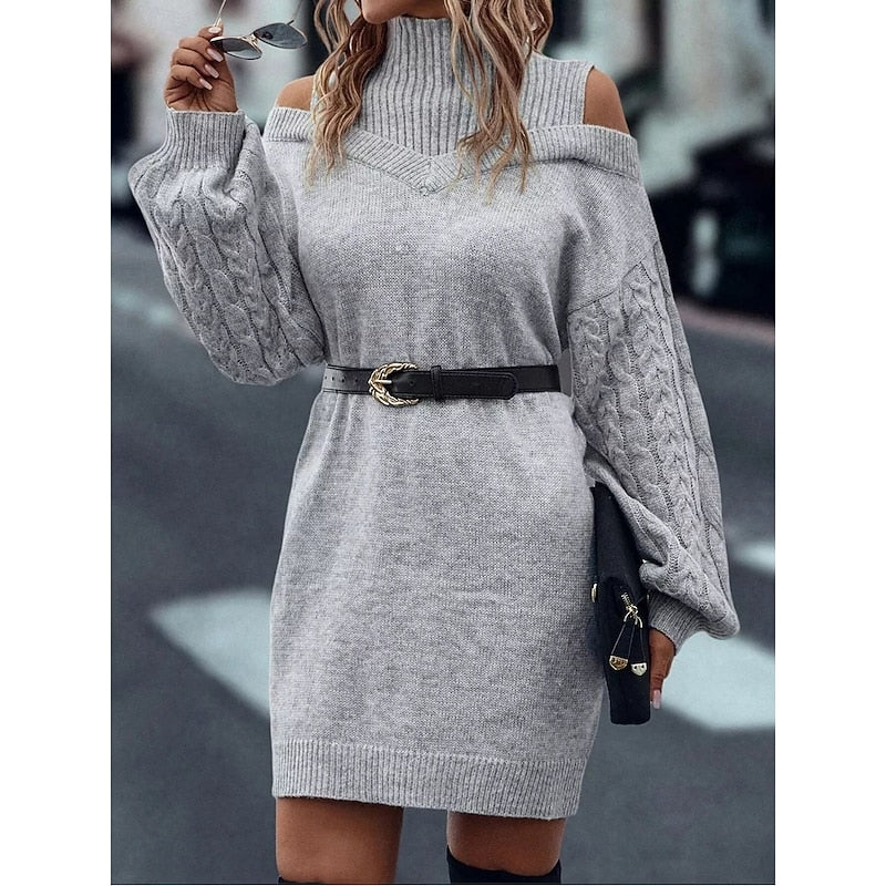 Harriet Doyle | Cold-Shoulder Turtleneck Sweater Dress With Cable-Knit Sleeves