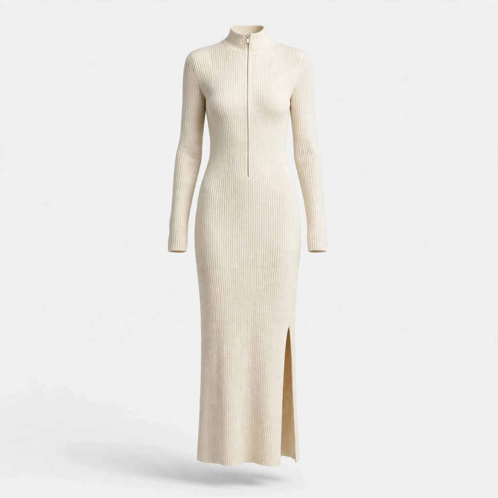 Clara Redmond | Ribbed Knit Zip-Front Midi Dress