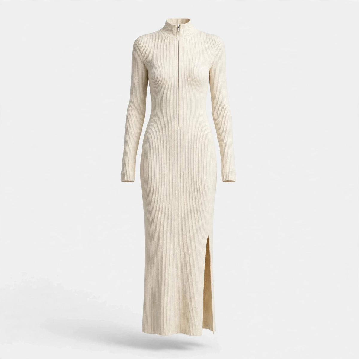 Clara Redmond | Ribbed Knit Zip-Front Midi Dress