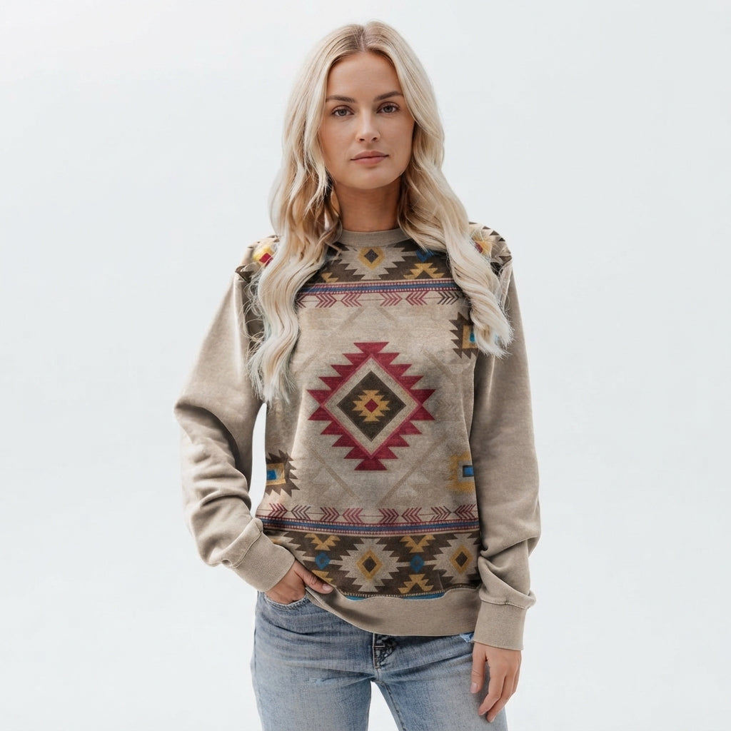 Emmeline Barclay | Aztec Bull Skull Print Crew Neck Sweatshirt