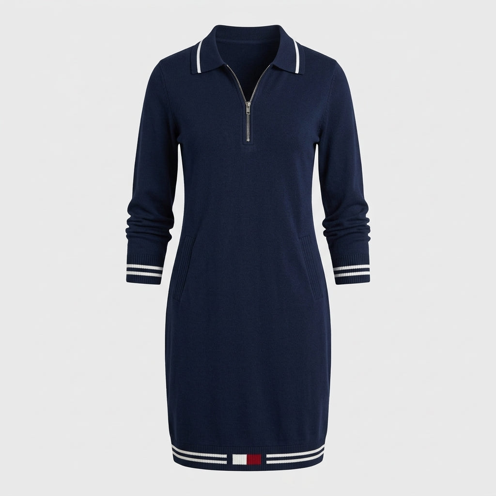 Emmeline Dawson | Collared Zip-Front Shift Dress