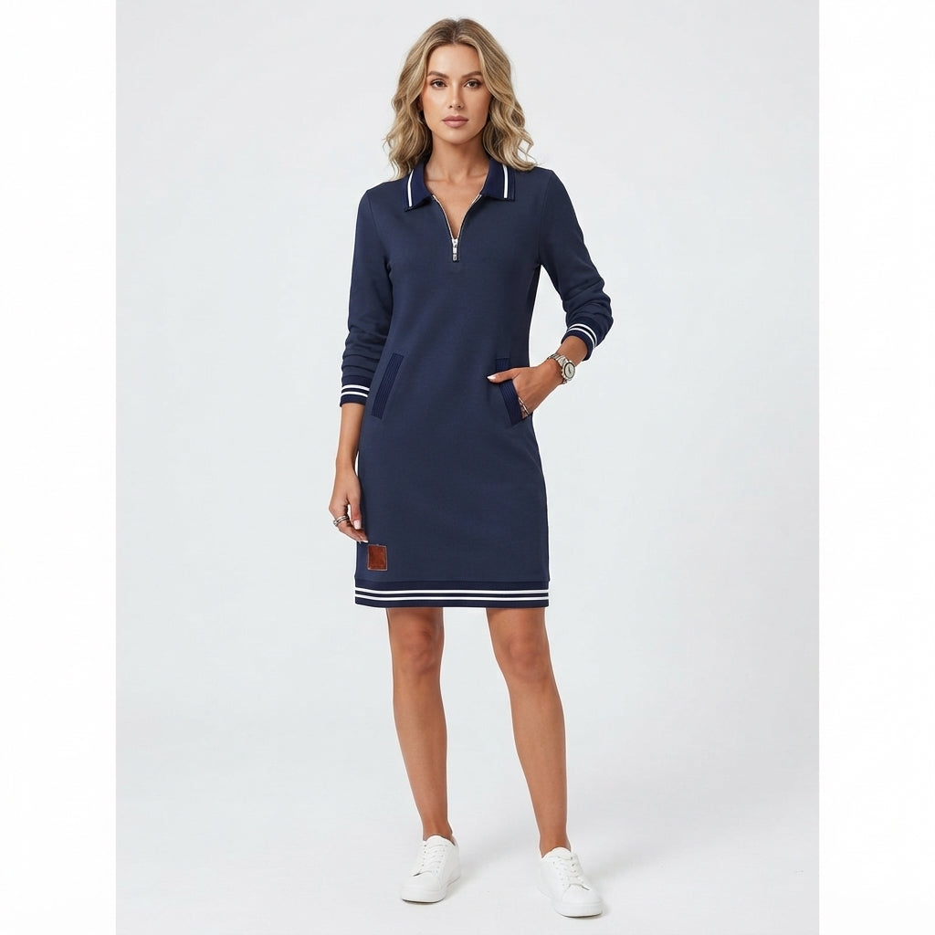 Emmeline Dawson | Collared Zip-Front Shift Dress