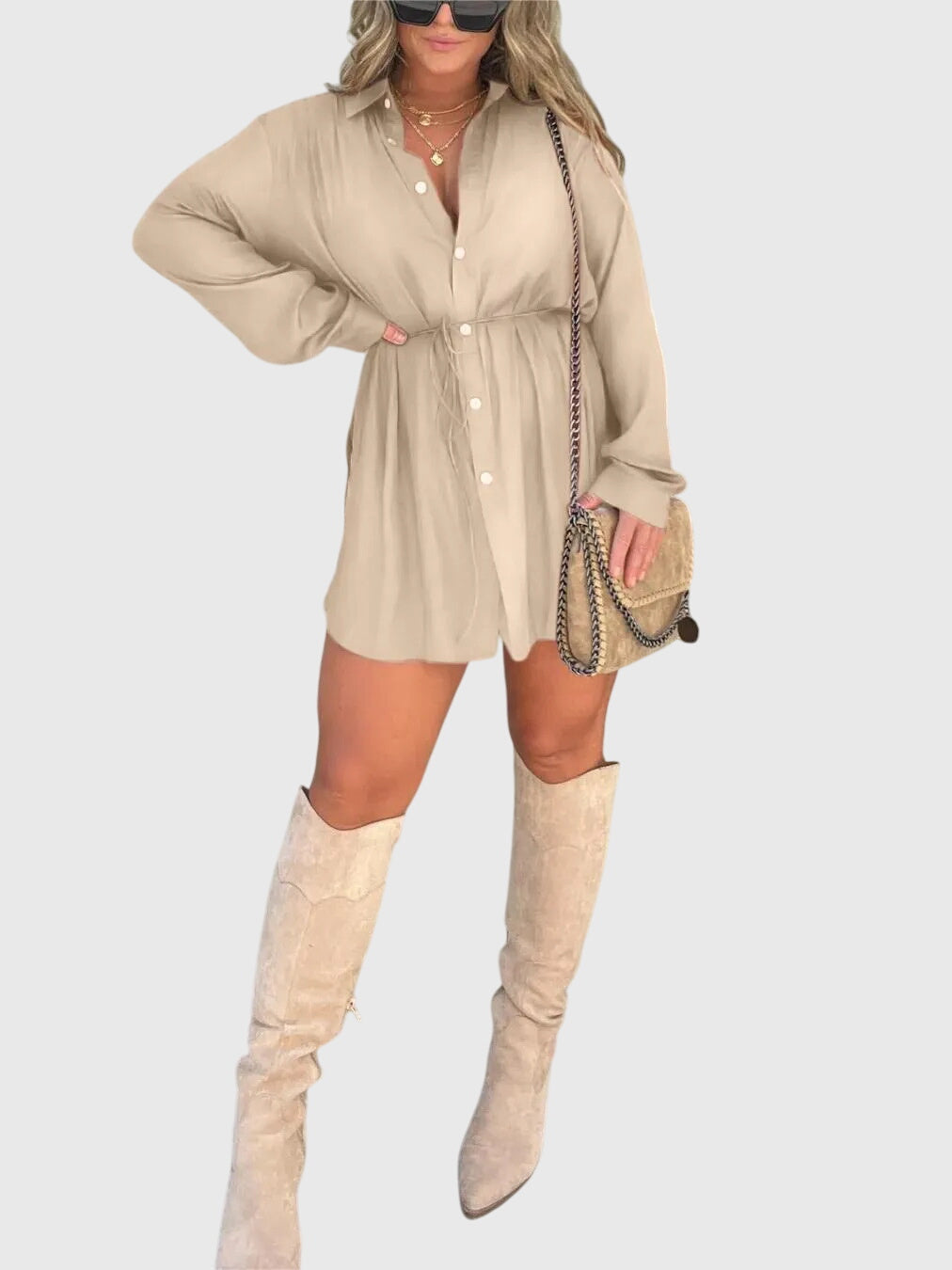 Imogen Sheppard | Burgundy Button-Front Romper Dress with Tie Waist