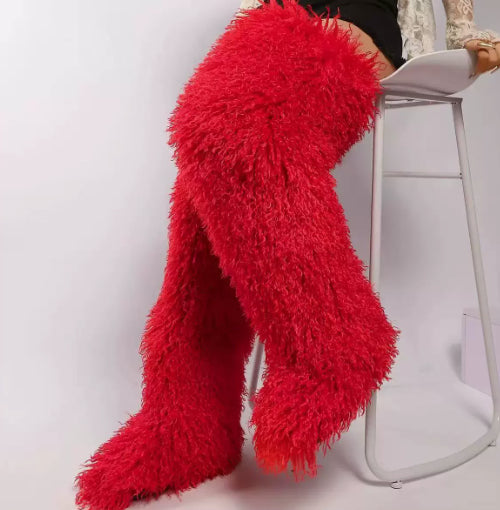 Marigold Ashcombe | Furry Over-The-Knee Flat Boots