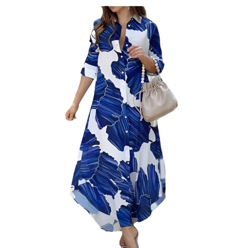 Beatrice Sutcliffe | Maxi Dress With Blue Printed Button-Front Detail