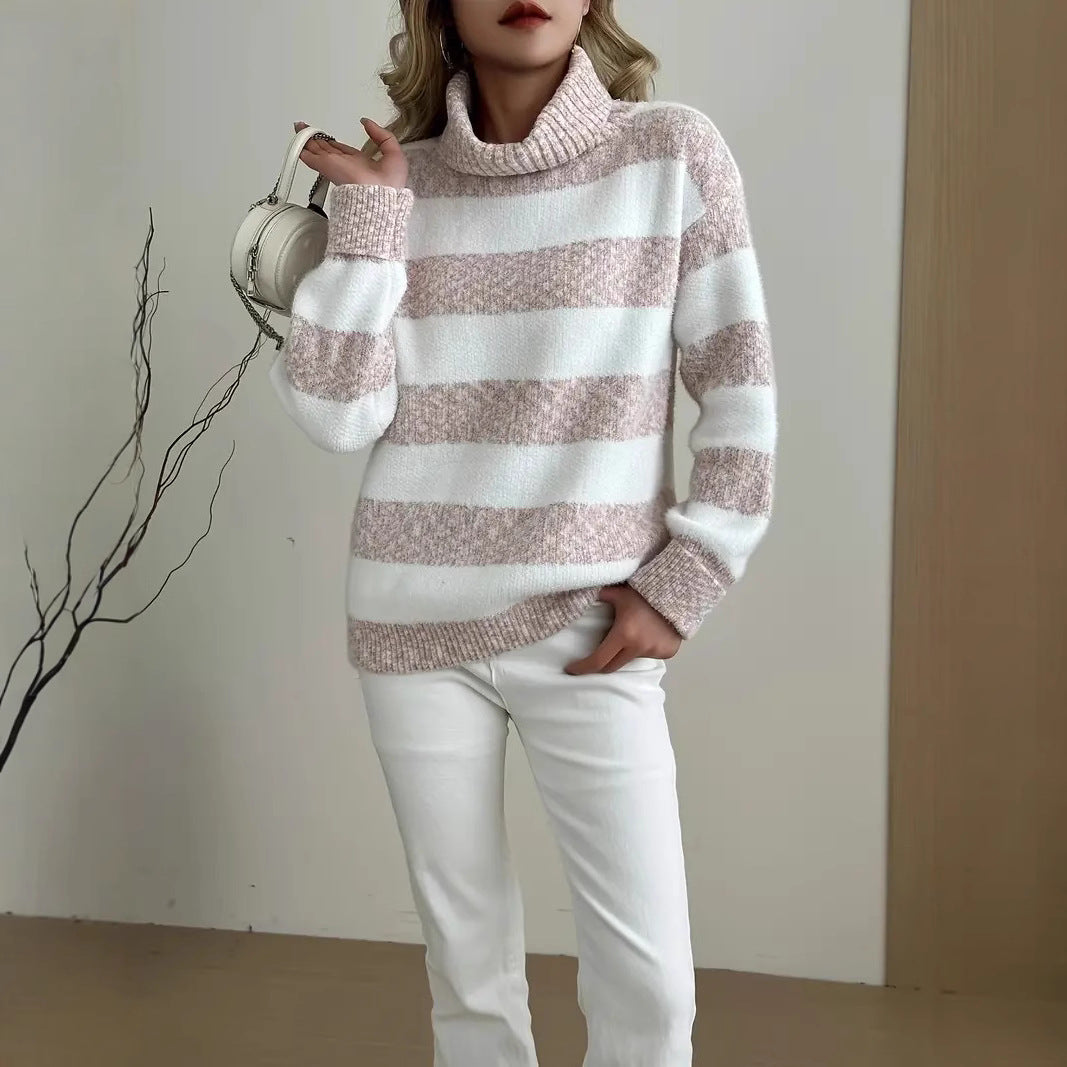 Grace Turner | Turtleneck Striped Chenille Knit Sweater