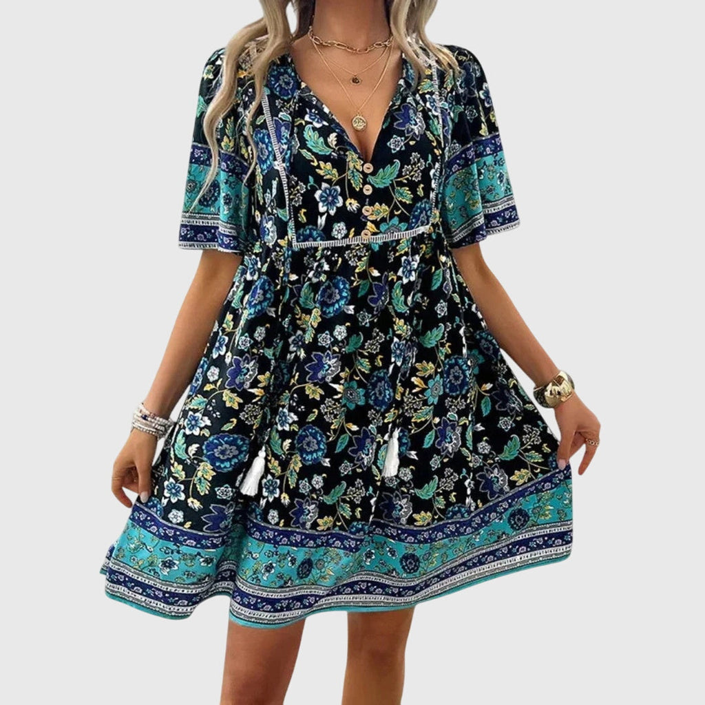 Margot Delacroix | Floral Summer Dress With Tie Neck Detail