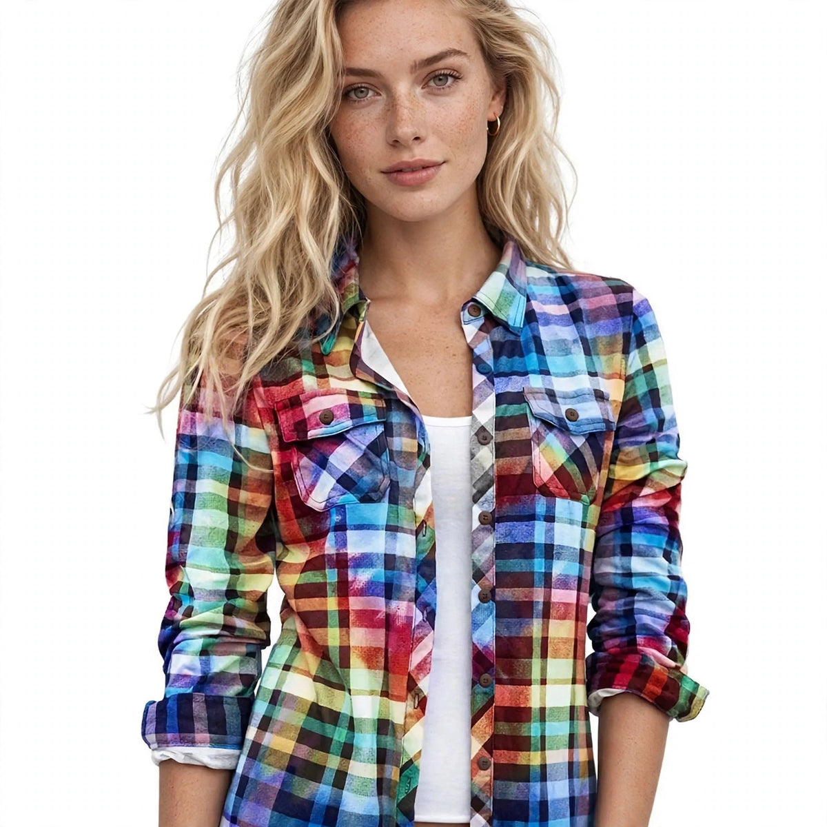 Mabel Whitcombe | Plaid Long-Sleeve Blouse With Button Front