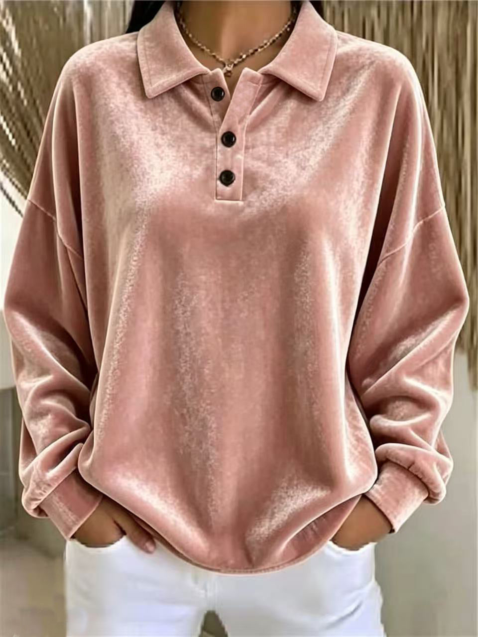 Eilidh Kennedy | Pink Velvet Long-Sleeve Polo Shirt
