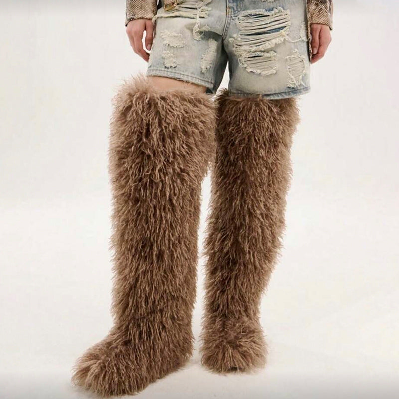 Marigold Ashcombe | Furry Over-The-Knee Flat Boots
