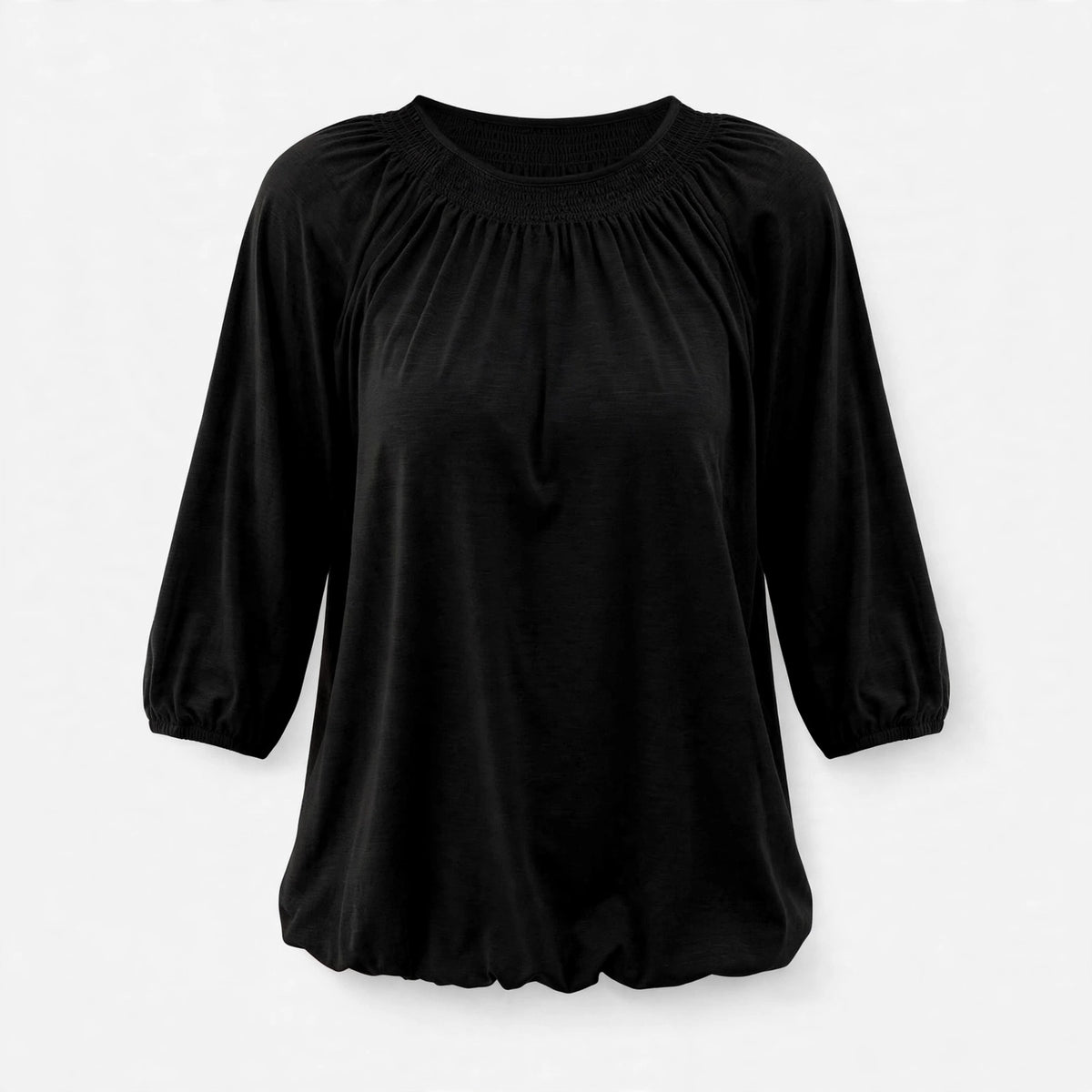Marianne Osborne | Smocked Round Neck Blouse With Balloon Sleeves
