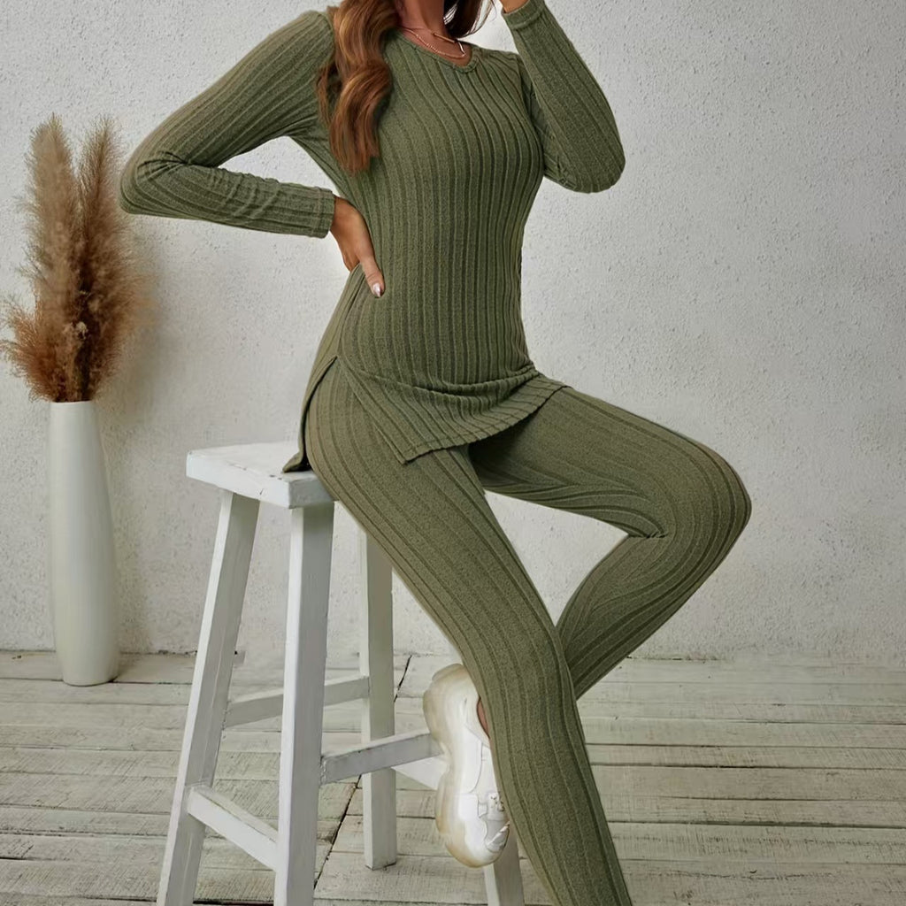 Marigold Pembroke | Ribbed Knit Lounge Set with Side Split