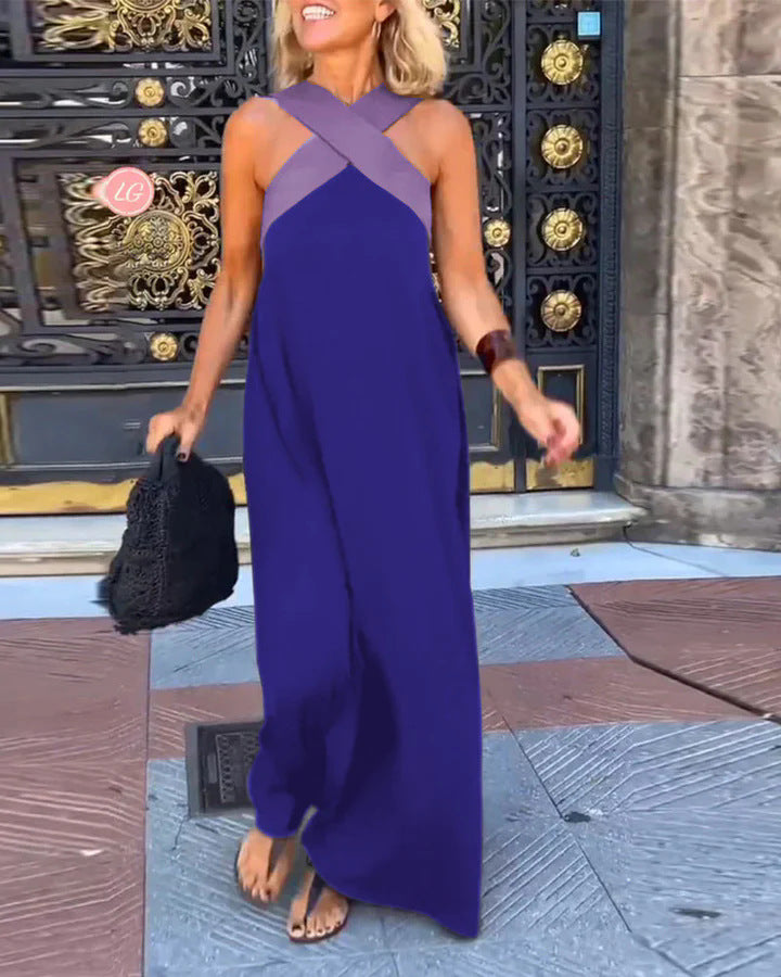 Charlotte Ferris | Cross-Strap Halter Maxi Dress